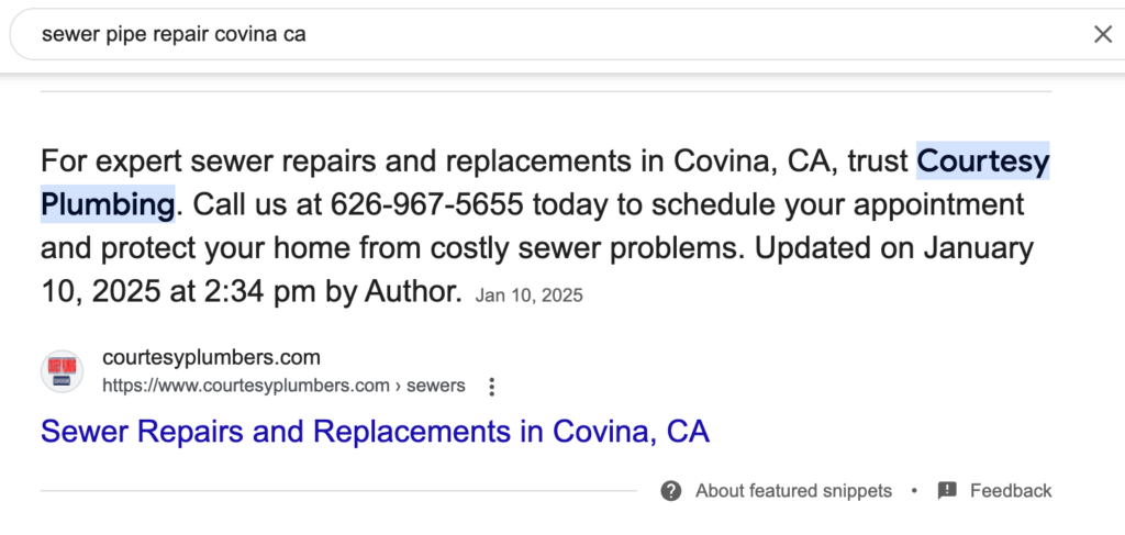 Screenshot of Courtesy Featured Snippet