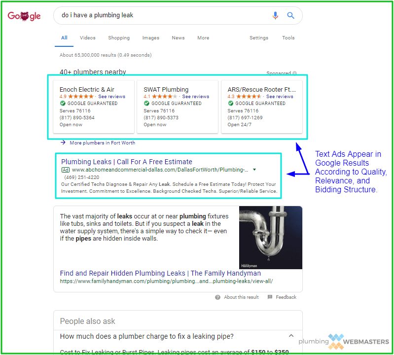 Google Search Plumbing Ads (Screenshot)