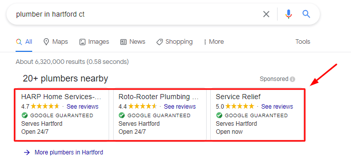 Plumber Google LSA Screenshot
