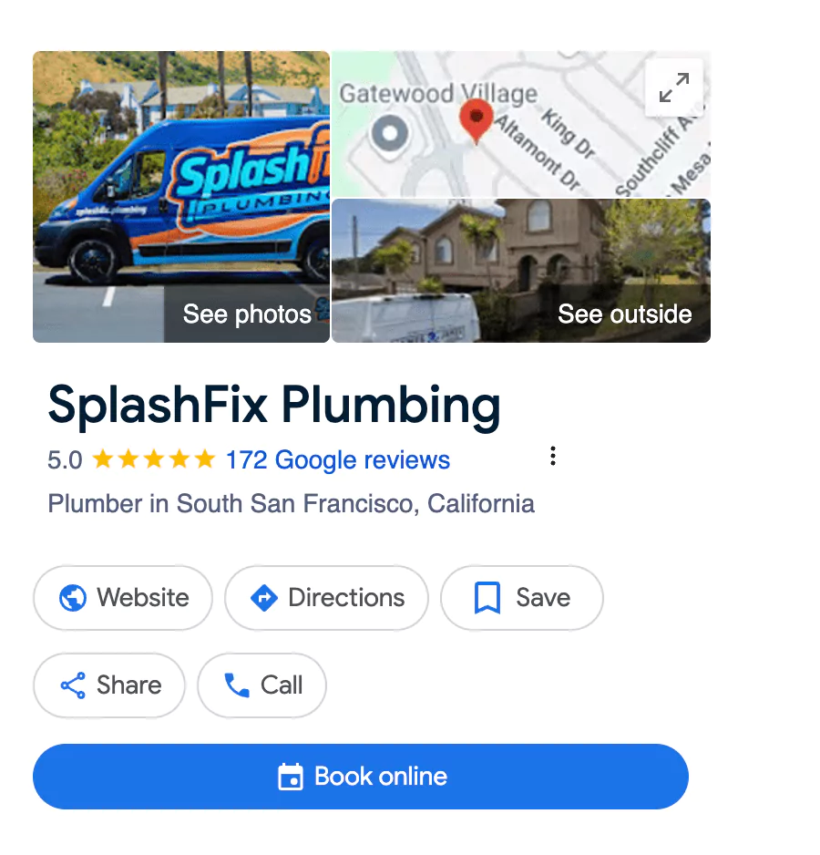 Screenshot of Google Business Profile, Showcasing a Plumbing Company Brand Example