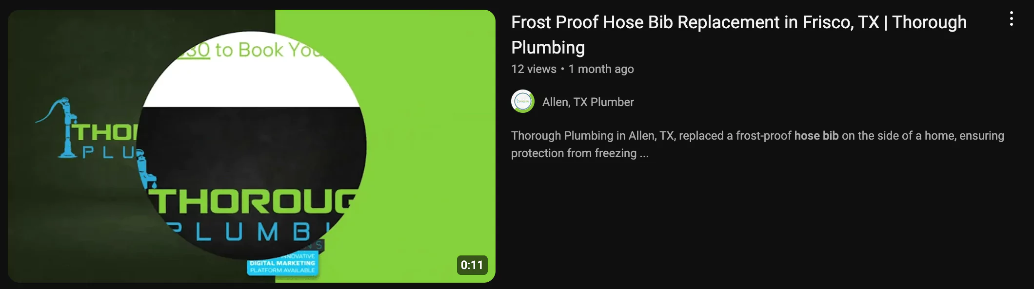 Screenshot of Plumbing YouTube Video Used for Marketing and Lead Generation